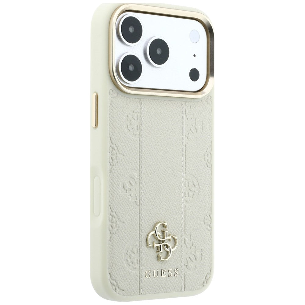 Coque MagSafe pour Apple iPhone 18 Pro / 17 Pro, Guess, Stripe Peony 4G, Beige