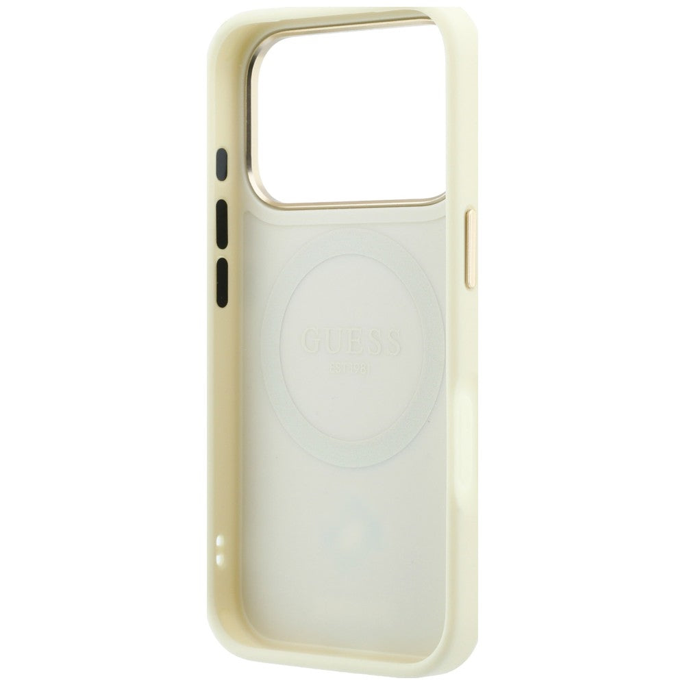 Coque MagSafe pour Apple iPhone 18 Pro / 17 Pro, Guess, Stripe Peony 4G, Beige