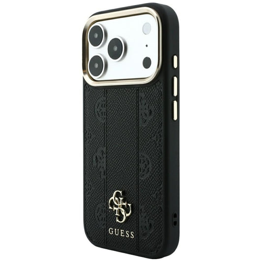 Coque MagSafe pour Apple iPhone 18 Pro / 17 Pro, Guess, Stripe Peony 4G, Noire