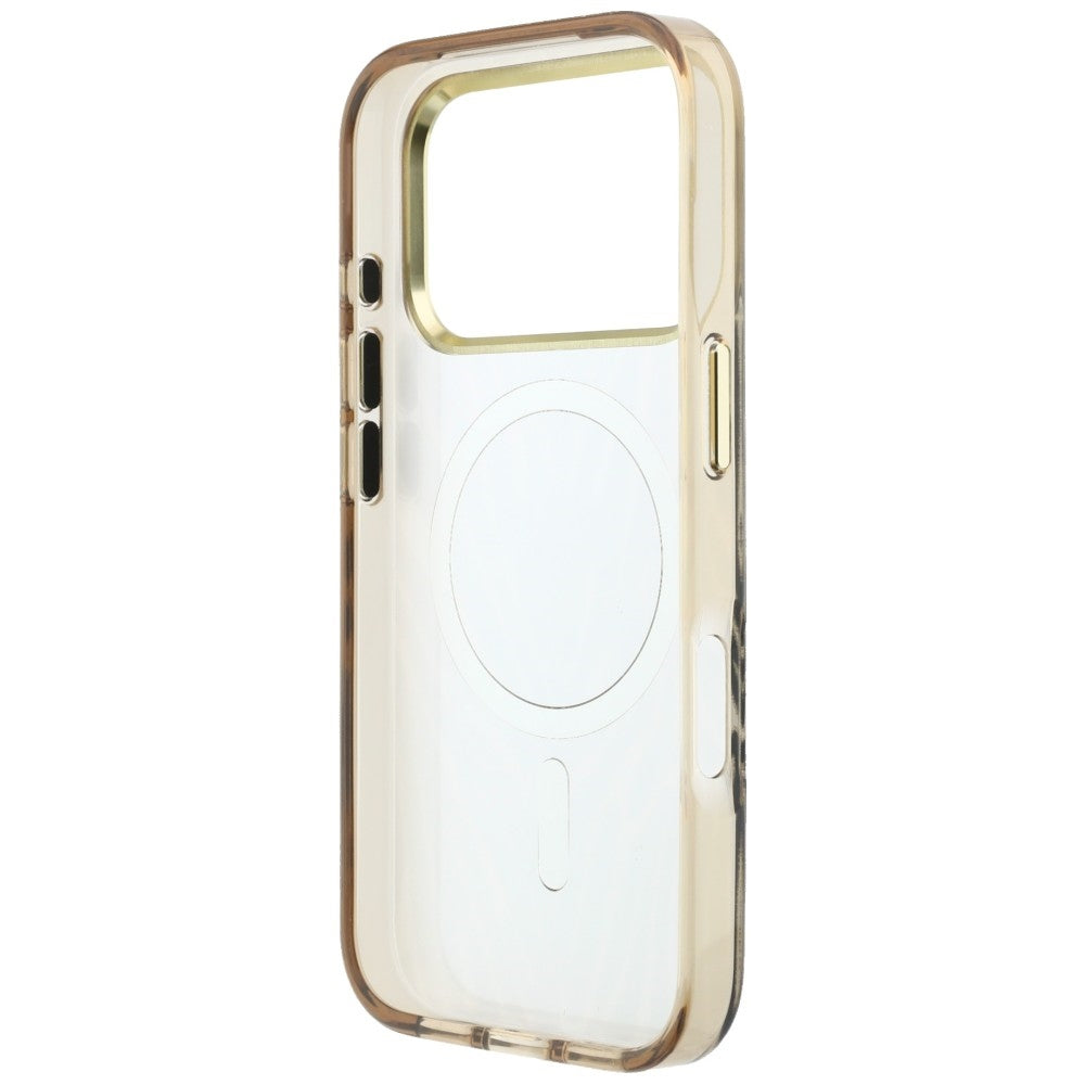 Coque MagSafe pour Apple iPhone 18 Pro / 17 Pro, Guess, Logo Triangle Paillettes Zèbre, Dorée