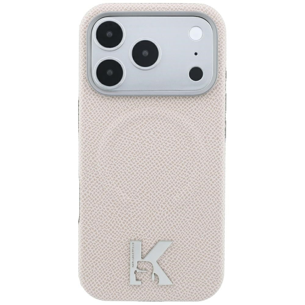 Coque MagSafe pour Apple iPhone 18 Pro / 17 Pro, Karl Lagerfeld, Anneau Gaufré Grainé, Beige
