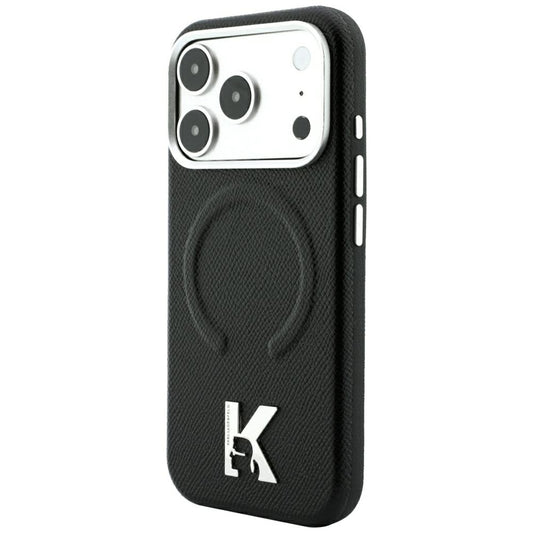 Coque MagSafe pour Apple iPhone 18 Pro / 17 Pro, Karl Lagerfeld, Anneau Gaufré Grainé, Noir