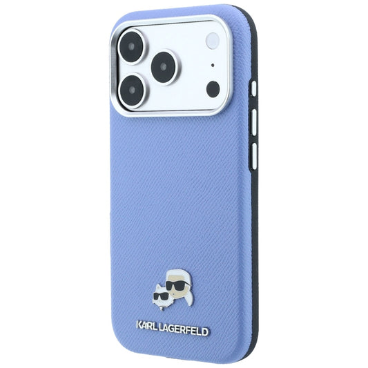 Coque MagSafe pour Apple iPhone 18 Pro / 17 Pro, Karl Lagerfeld, Grained Karl & Tête de Choupette en métal, Bleu