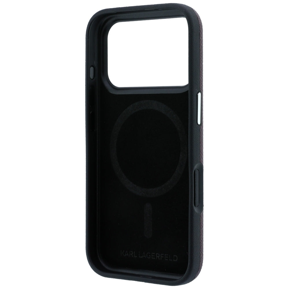 MagSafe Case for Apple iPhone 18 Pro / 17 Pro, Karl Lagerfeld, Grained Karl Head's Metal, Burgundy