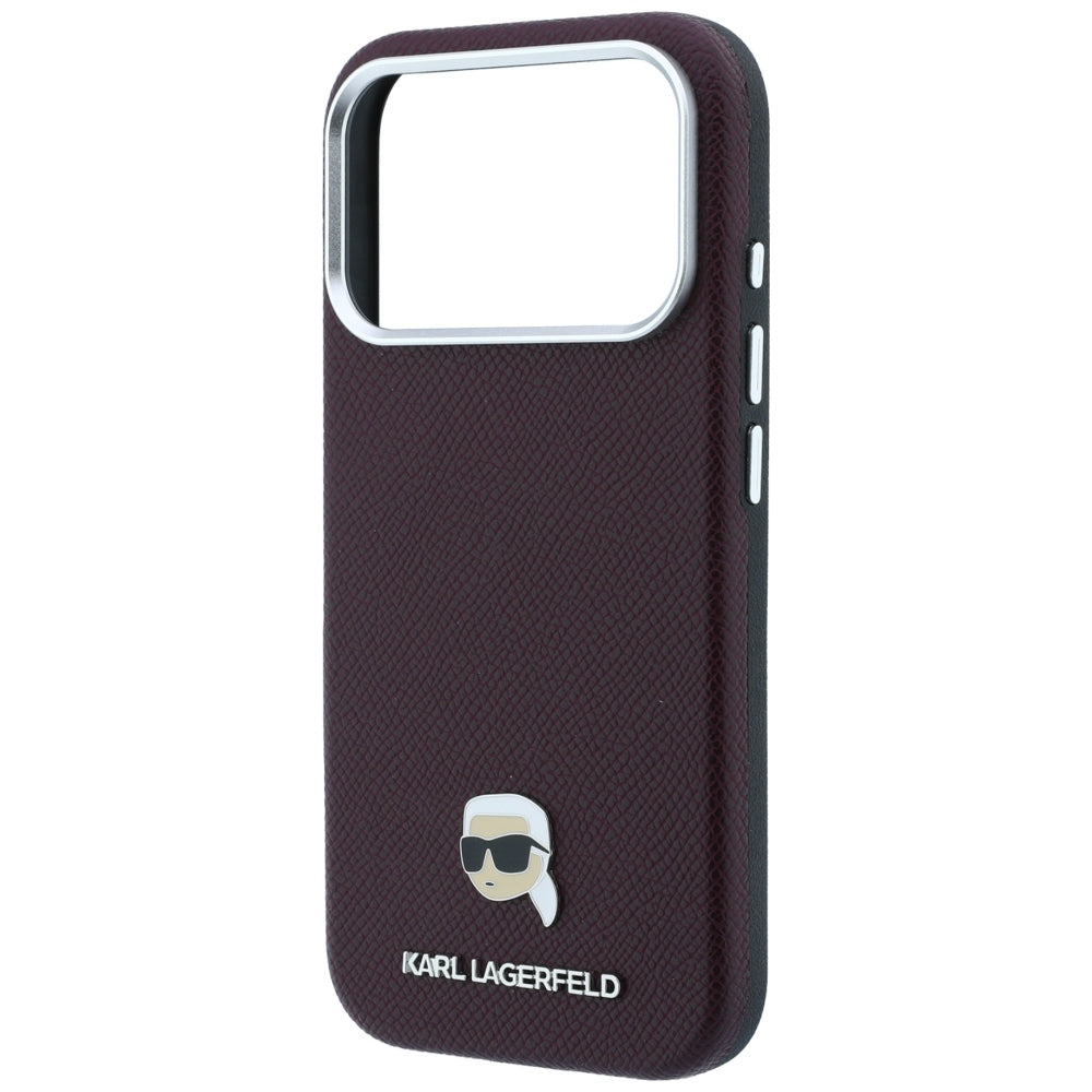 MagSafe Case for Apple iPhone 18 Pro / 17 Pro, Karl Lagerfeld, Grained Karl Head's Metal, Burgundy