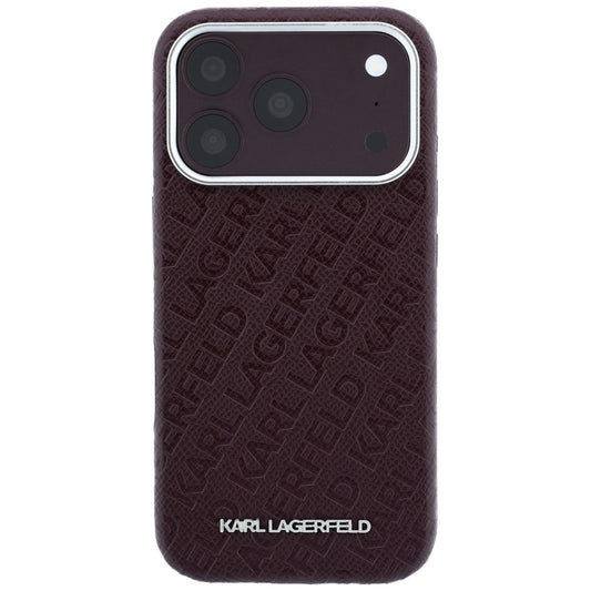 Coque MagSafe pour Apple iPhone 18 Pro / 17 Pro, Karl Lagerfeld, Logo Métal Grainé, Bordeaux