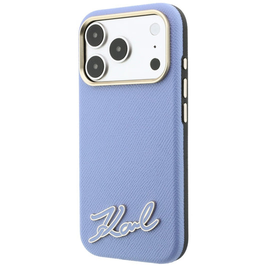 MagSafe Case for Apple iPhone 18 Pro / 17 Pro, Karl Lagerfeld, Grained Resin Sign Logo, Blue