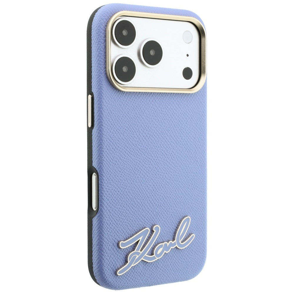 Coque MagSafe pour Apple iPhone 18 Pro / 17 Pro, Karl Lagerfeld, Logo en résine grainée, Bleu