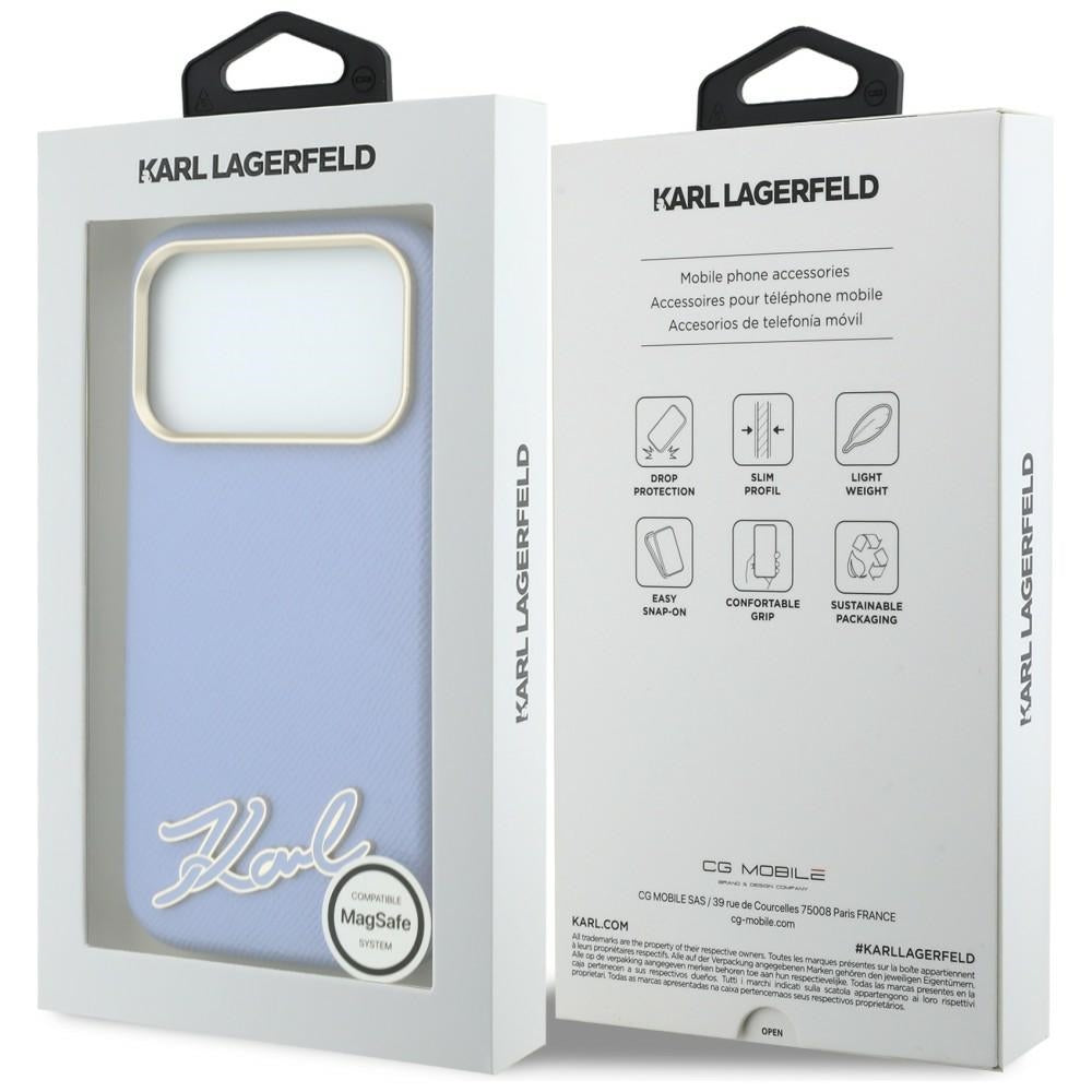 Coque MagSafe pour Apple iPhone 18 Pro / 17 Pro, Karl Lagerfeld, Logo en résine grainée, Bleu