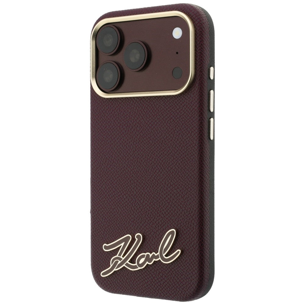 Coque MagSafe pour Apple iPhone 18 Pro / 17 Pro, Karl Lagerfeld, Logo en résine grainée, Bordeaux