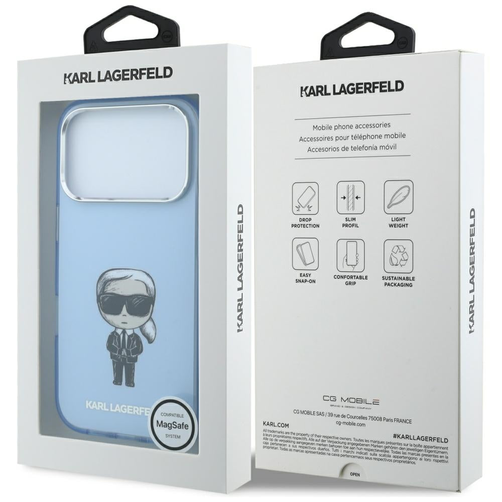 Coque MagSafe pour Apple iPhone 18 Pro / 17 Pro, Karl Lagerfeld, HC IML Ikonik Sketch Print, Bleue