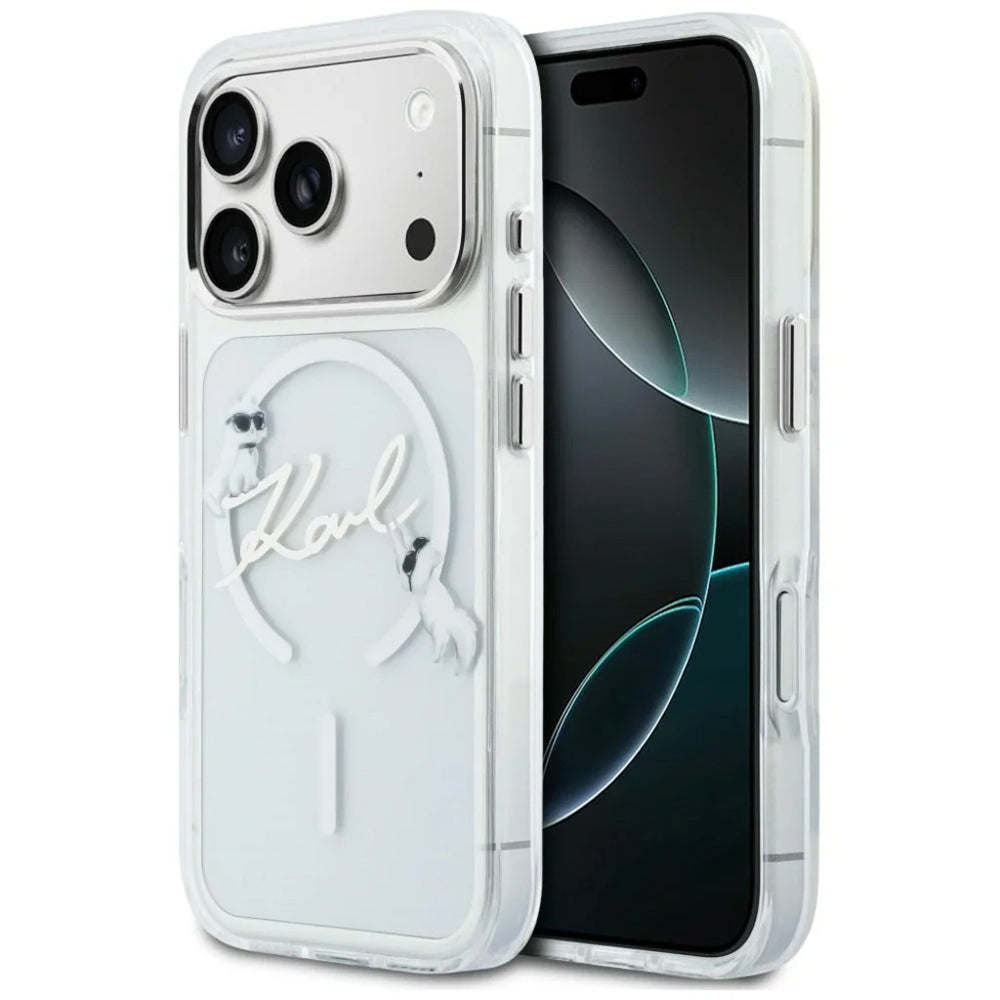Coque MagSafe pour Apple iPhone 18 Pro / 17 Pro, Karl Lagerfeld, IML Choupette Karl Script Logo, Transparente