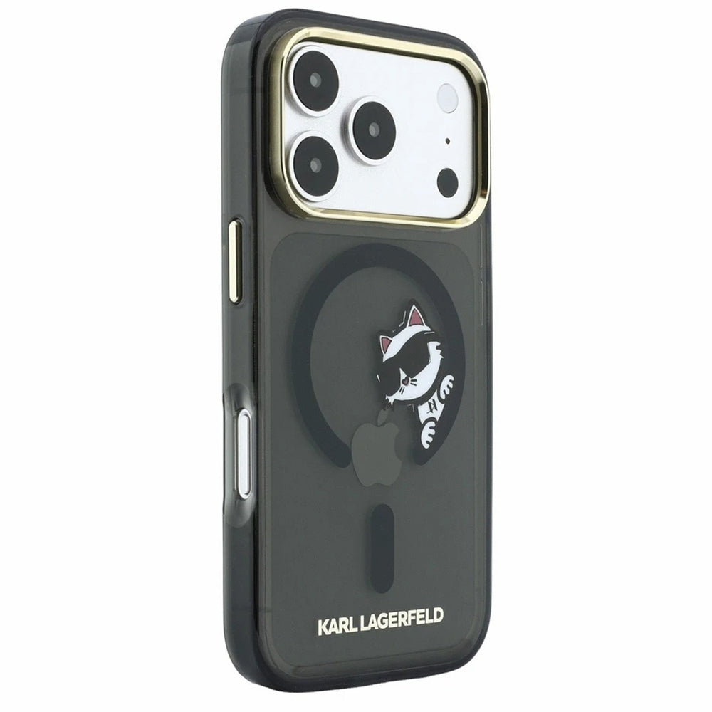 Coque MagSafe pour Apple iPhone 18 Pro / 17 Pro, Karl Lagerfeld, IML Peekaboo Print et Cadre Métallique, Noire