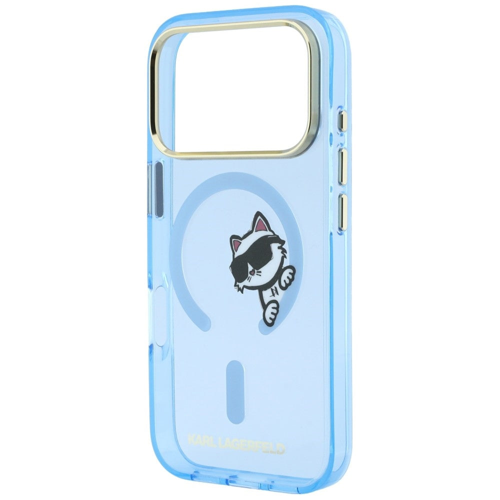 Coque MagSafe pour Apple iPhone 18 Pro / 17 Pro, Karl Lagerfeld, IML Peekaboo Print Cadre Métallique, Bleu