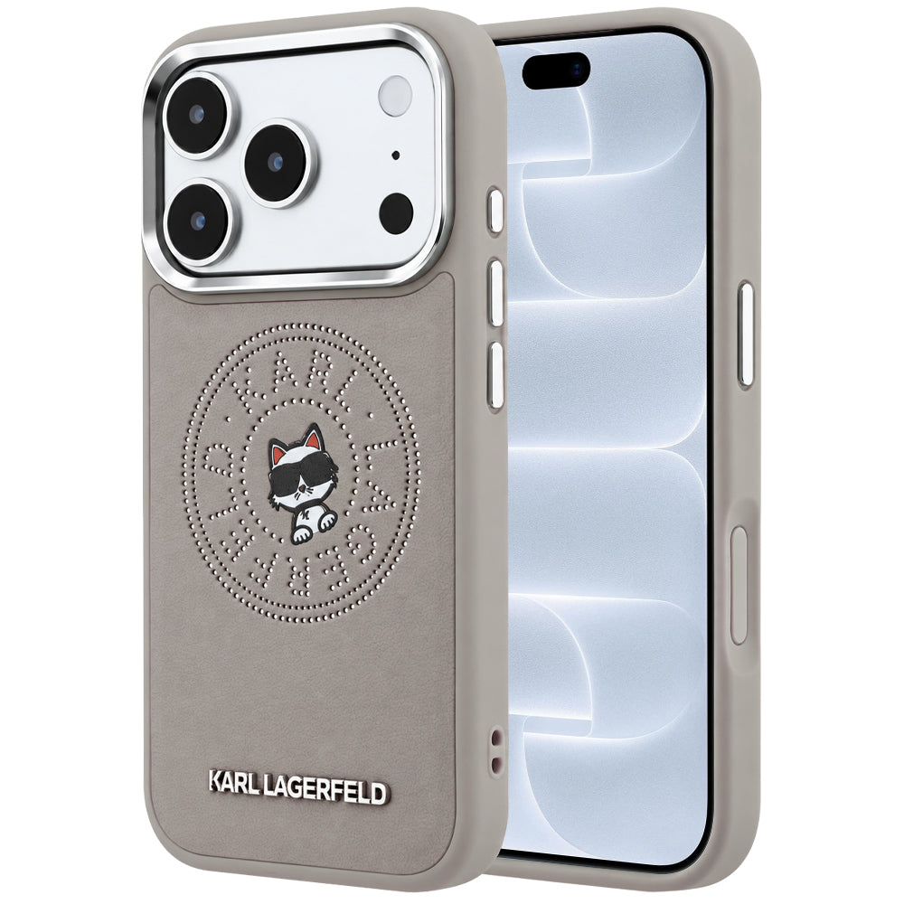 Coque MagSafe pour Apple iPhone 18 Pro / 17 Pro, Karl Lagerfeld, Point and Choupette Sketch, Gris