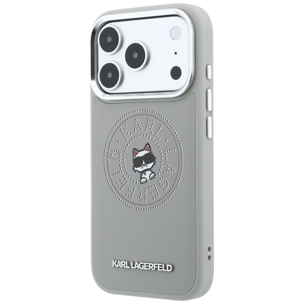 Coque MagSafe pour Apple iPhone 18 Pro / 17 Pro, Karl Lagerfeld, Point and Choupette Sketch, Gris