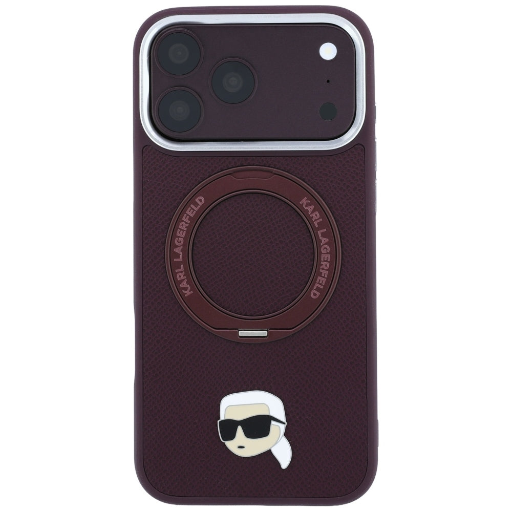 Coque MagSafe pour Apple iPhone 18 Pro / 17 Pro, Karl Lagerfeld, Ring Stand 360 Karl Pin, Bordeaux