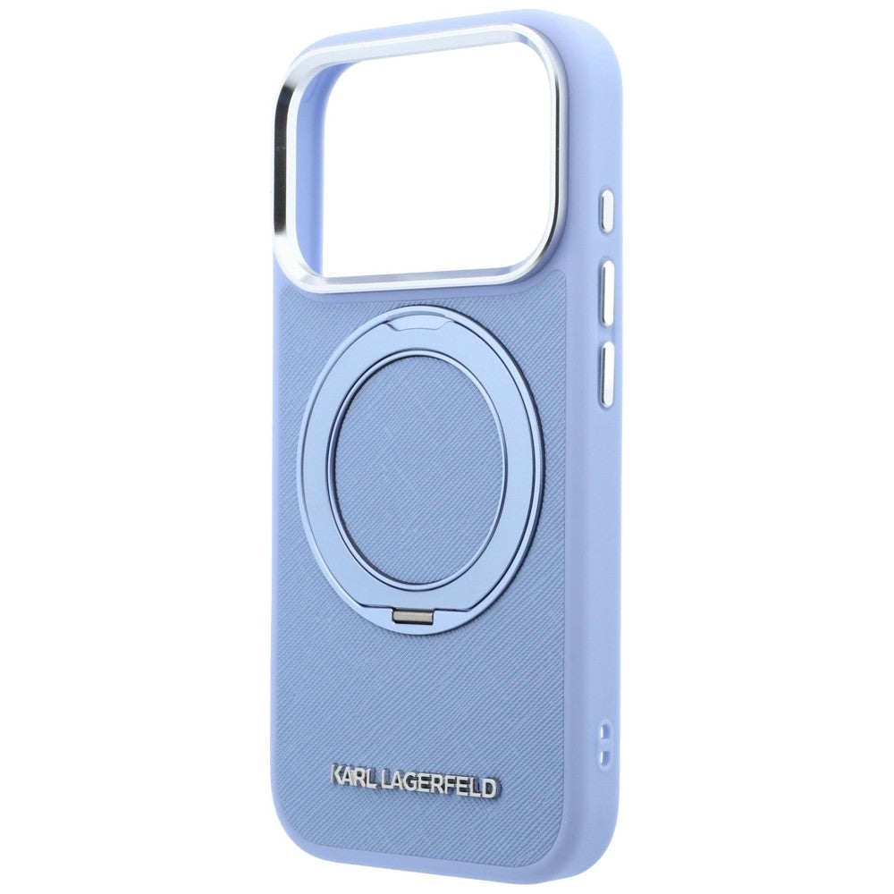 Coque MagSafe pour Apple iPhone 18 Pro / 17 Pro, Karl Lagerfeld, Support Anneau 360 Saffiano, Bleu