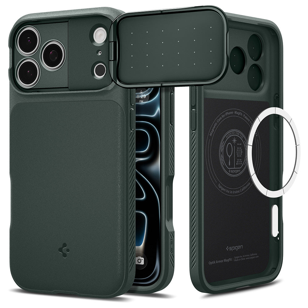 Coque MagSafe pour Apple iPhone 18 Pro / 17 Pro, Spigen, Optik Armor, Vert ACS09954