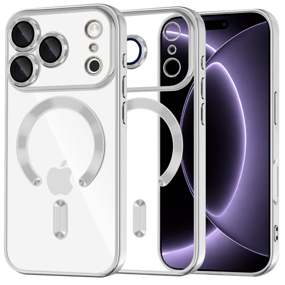 Coque MagSafe pour Apple iPhone 18 Pro / 17 Pro, Techsuit, Luxury Crystal, Argentée