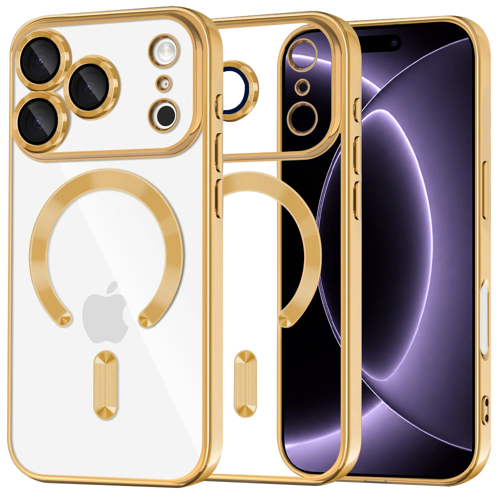Coque MagSafe pour Apple iPhone 18 Pro / 17 Pro, Techsuit, Luxury Crystal, Dorée
