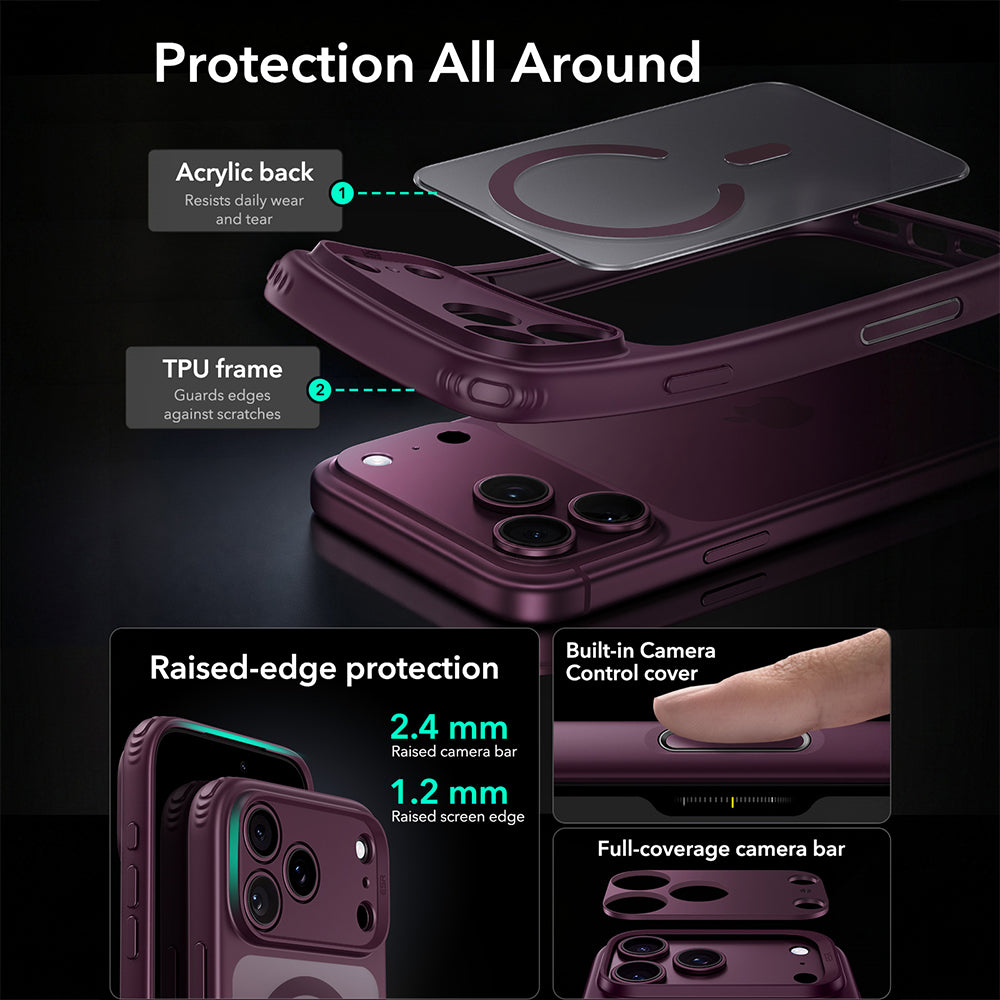 Coque MagSafe pour Apple iPhone 18 Pro, ESR, Classic Hybrid, Bordeaux Foncé Satiné