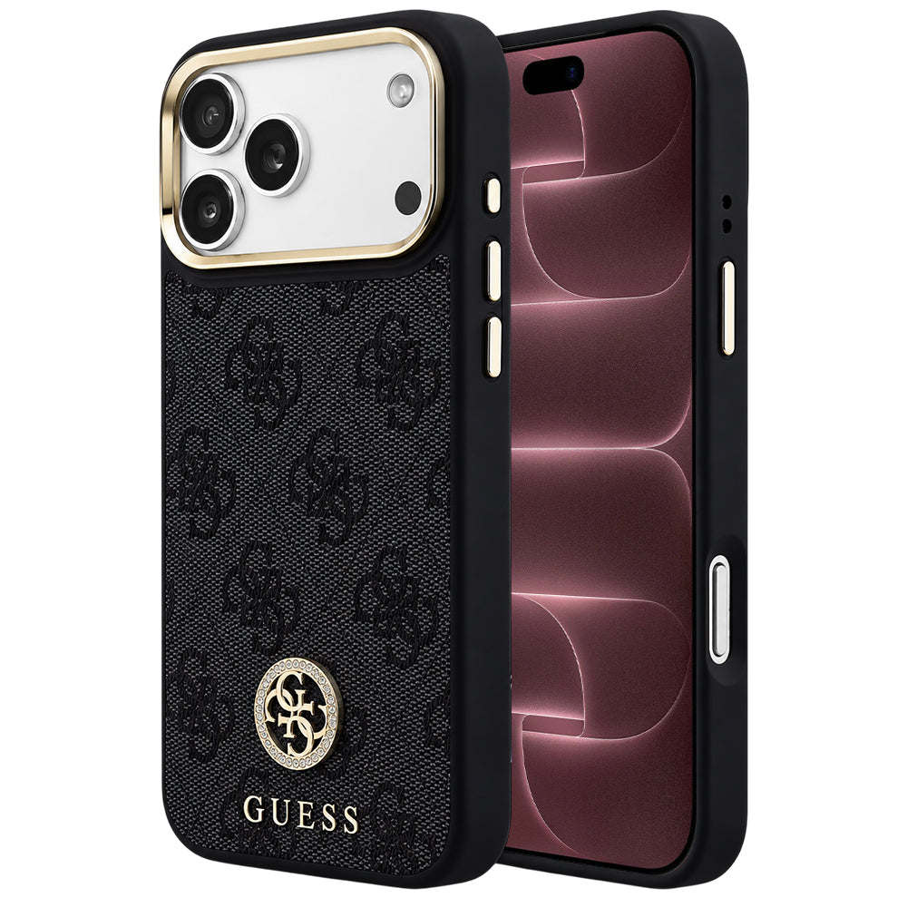 Coque MagSafe pour Apple iPhone 18 Pro Max / 17 Pro Max, Guess, logo 4G strass, noire