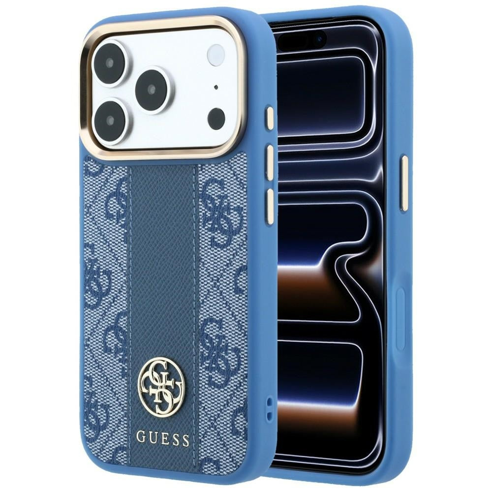 Coque MagSafe pour Apple iPhone 18 Pro Max / 17 Pro Max, Guess, Logo Classique Rond 4G Stripe, Bleue