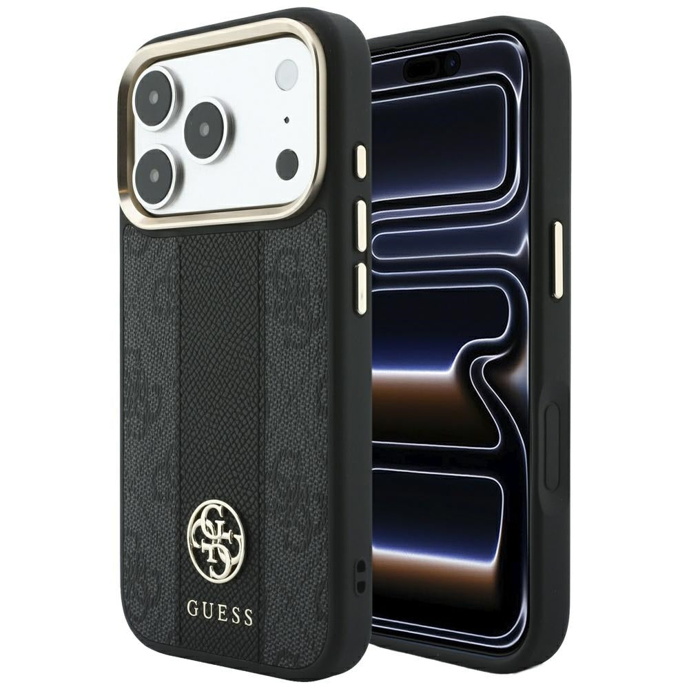 Coque MagSafe pour Apple iPhone 18 Pro Max / 17 Pro Max, Guess, Logo Classique Rond 4G Stripe, Noire