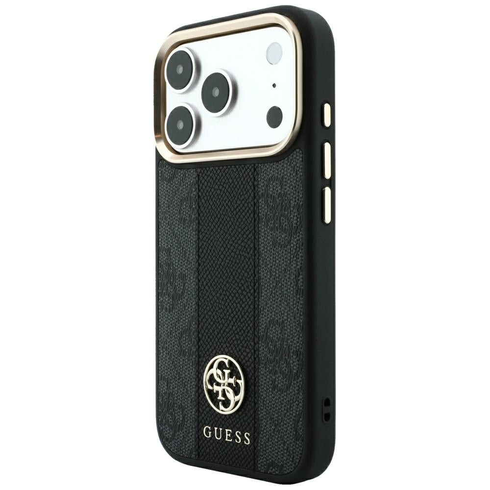 Coque MagSafe pour Apple iPhone 18 Pro Max / 17 Pro Max, Guess, Logo Classique Rond 4G Stripe, Noire