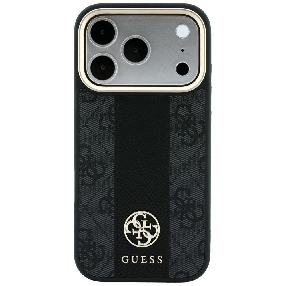 Coque MagSafe pour Apple iPhone 18 Pro Max / 17 Pro Max, Guess, Logo Classique Rond 4G Stripe, Noire