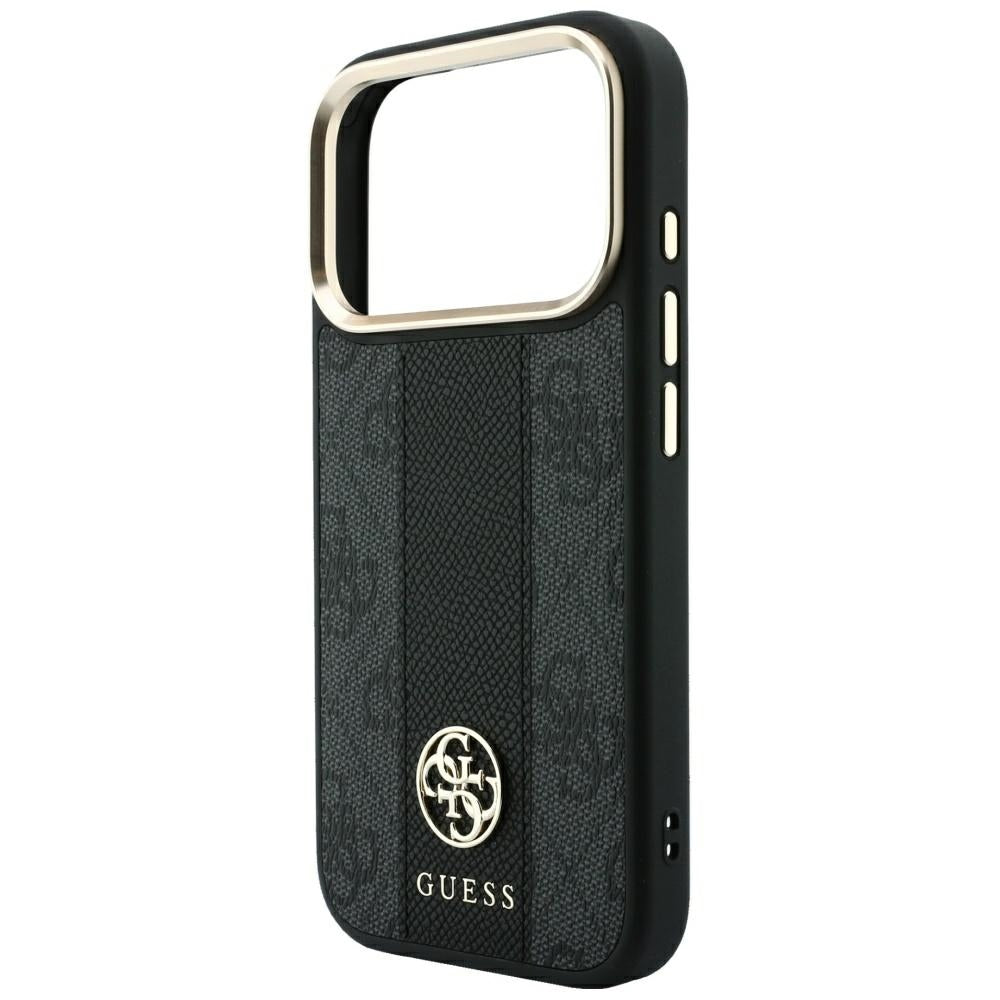Coque MagSafe pour Apple iPhone 18 Pro Max / 17 Pro Max, Guess, Logo Classique Rond 4G Stripe, Noire