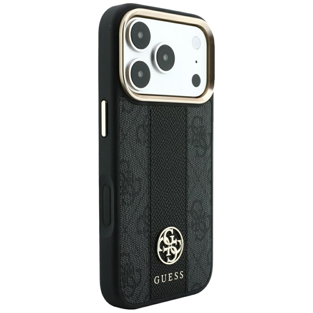 Coque MagSafe pour Apple iPhone 18 Pro Max / 17 Pro Max, Guess, Logo Classique Rond 4G Stripe, Noire