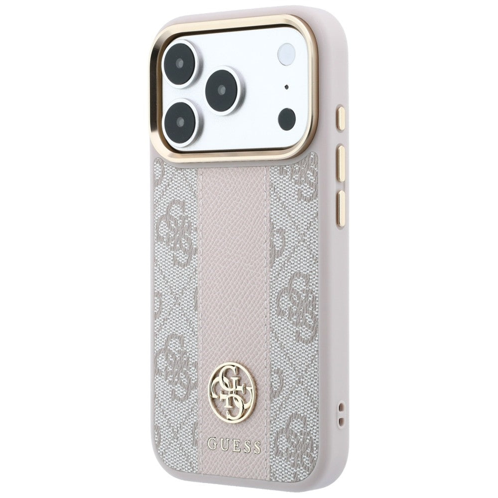 Coque MagSafe pour Apple iPhone 18 Pro Max / 17 Pro Max, Guess, Logo Classique Rond 4G Stripe, Rose