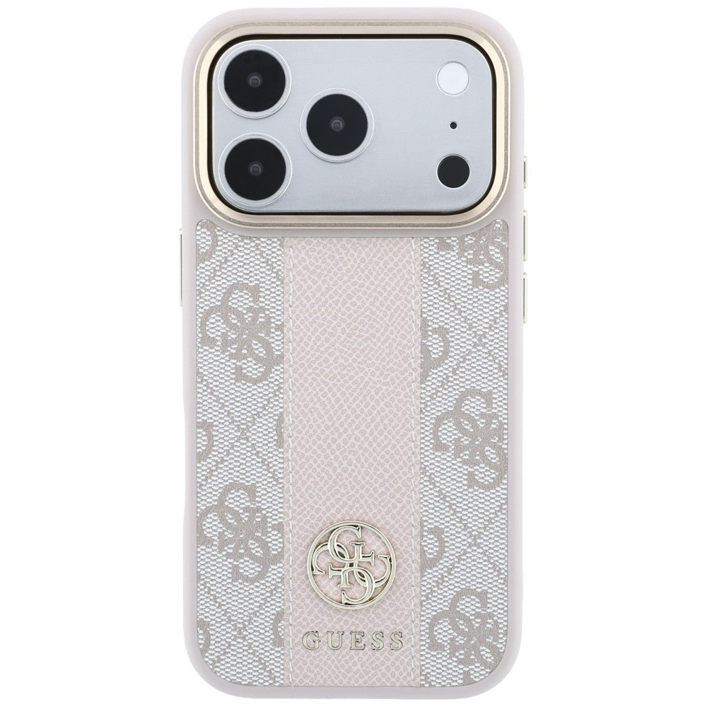 Coque MagSafe pour Apple iPhone 18 Pro Max / 17 Pro Max, Guess, Logo Classique Rond 4G Stripe, Rose