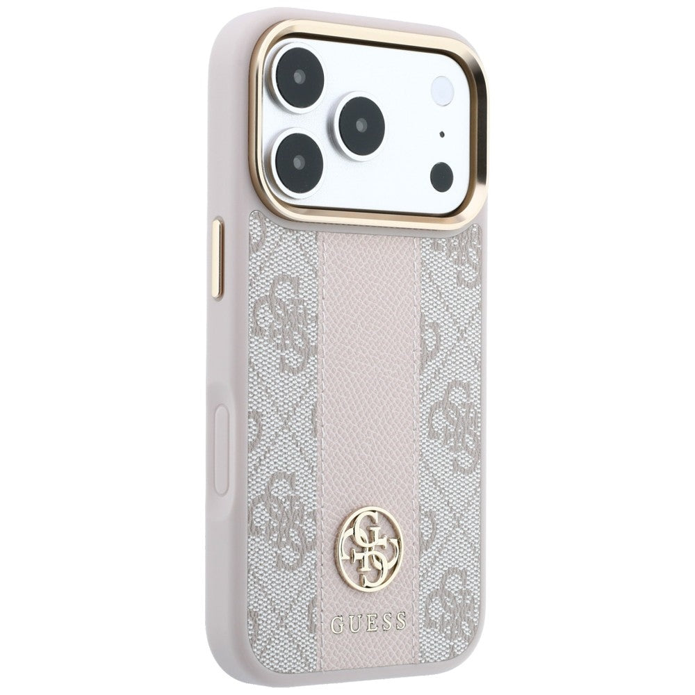 Coque MagSafe pour Apple iPhone 18 Pro Max / 17 Pro Max, Guess, Logo Classique Rond 4G Stripe, Rose