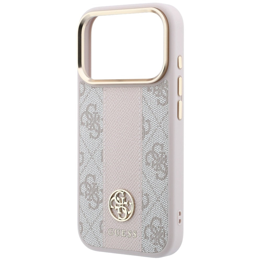 Coque MagSafe pour Apple iPhone 18 Pro Max / 17 Pro Max, Guess, Logo Classique Rond 4G Stripe, Rose