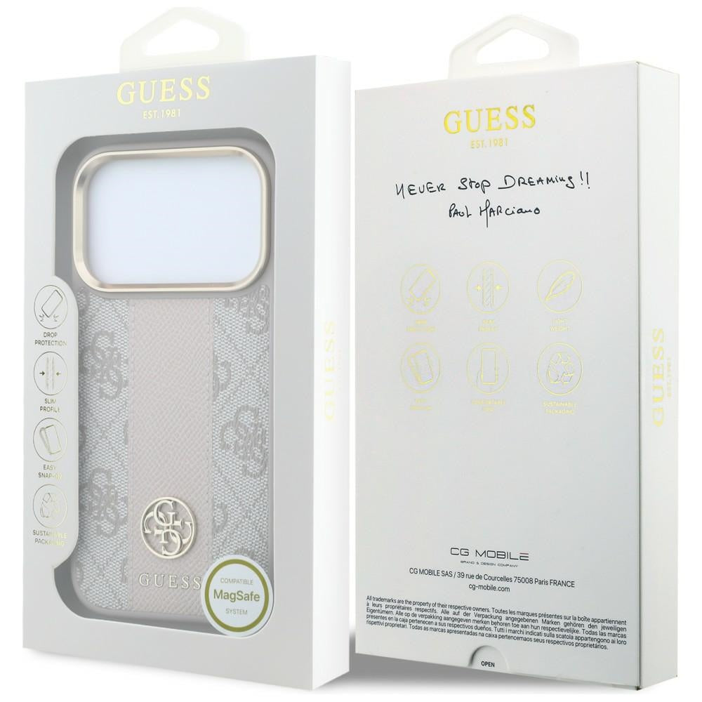 Coque MagSafe pour Apple iPhone 18 Pro Max / 17 Pro Max, Guess, Logo Classique Rond 4G Stripe, Rose
