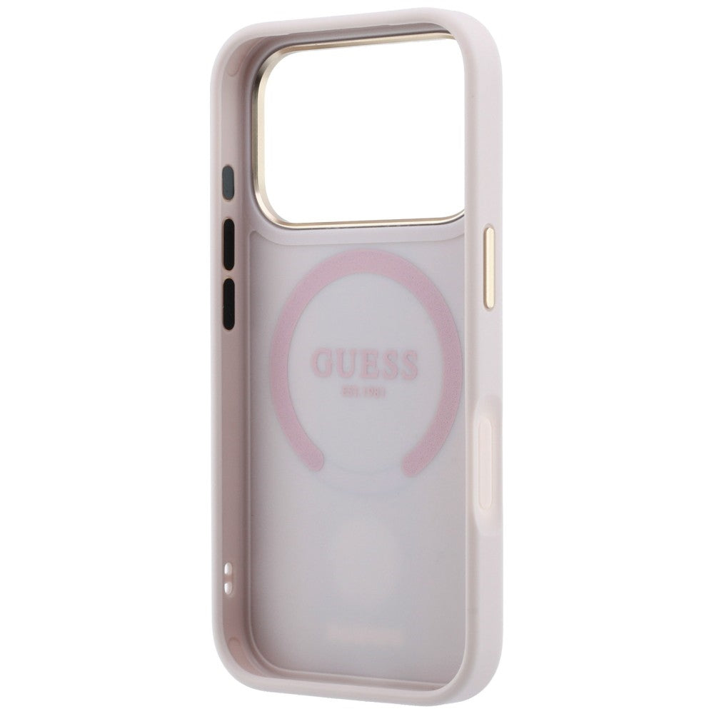 Coque MagSafe pour Apple iPhone 18 Pro Max / 17 Pro Max, Guess, Logo Classique Rond 4G Stripe, Rose
