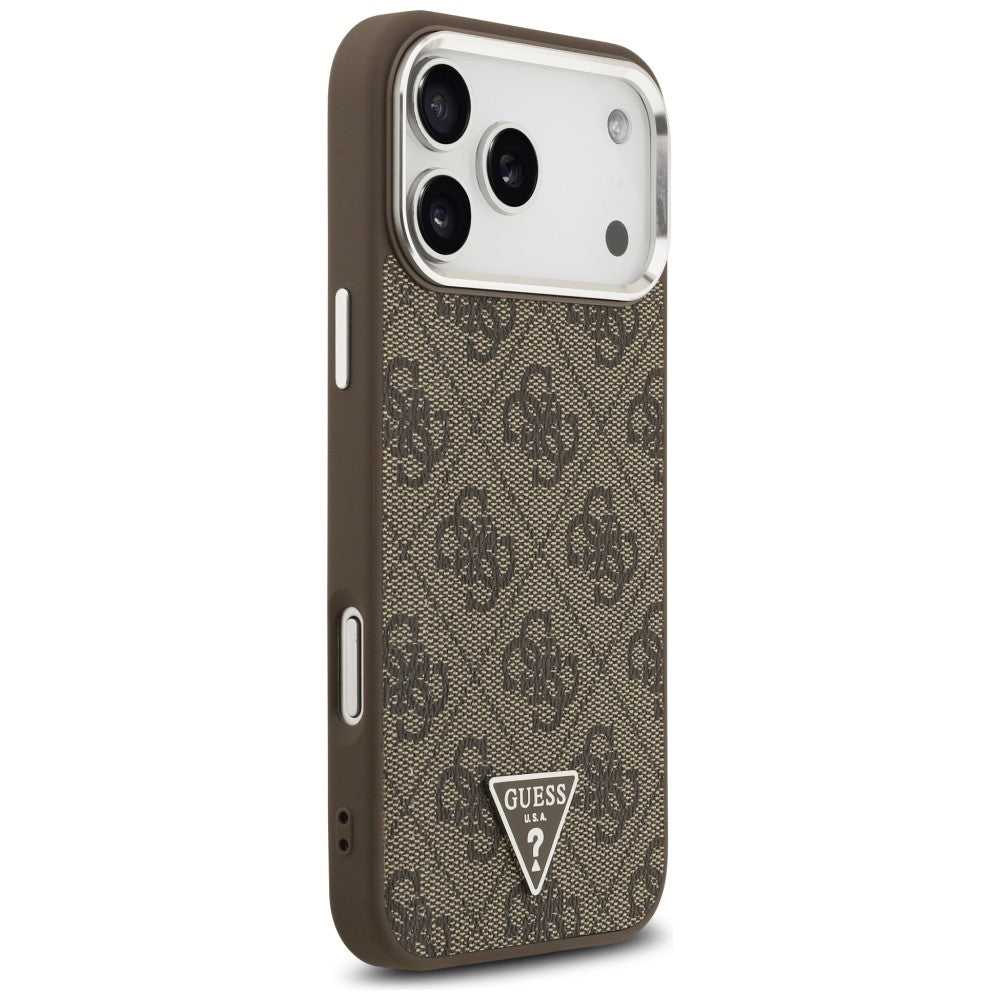 Coque MagSafe pour Apple iPhone 18 Pro Max / 17 Pro Max, Guess, Logo Triangle 4G, Marron Argenté