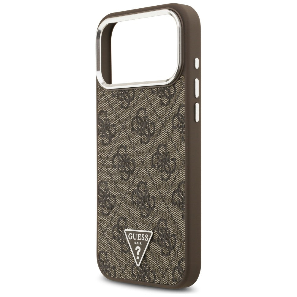 Coque MagSafe pour Apple iPhone 18 Pro Max / 17 Pro Max, Guess, Logo Triangle 4G, Marron Argenté
