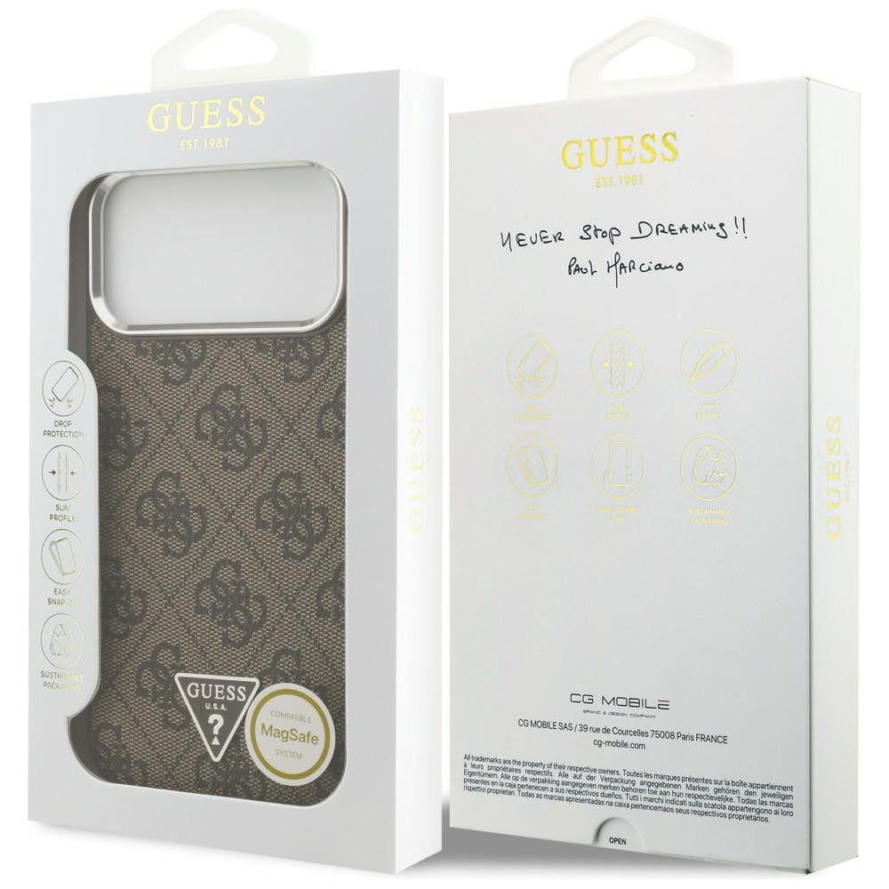 Coque MagSafe pour Apple iPhone 18 Pro Max / 17 Pro Max, Guess, Logo Triangle 4G, Marron Argenté