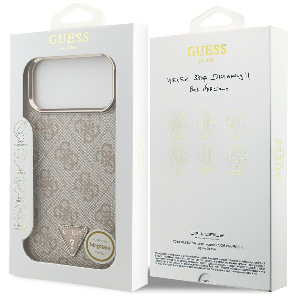 Coque MagSafe pour Apple iPhone 18 Pro Max / 17 Pro Max, Guess, Logo Triangle 4G, Rose