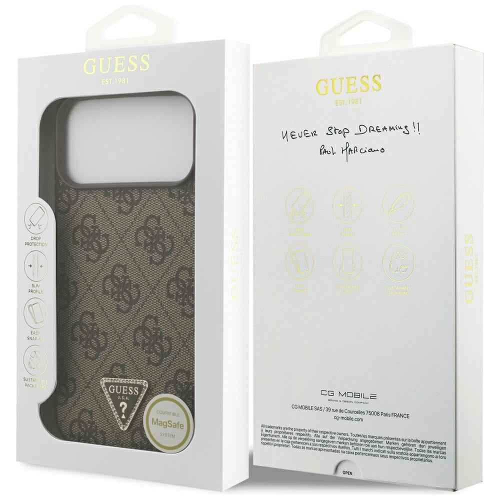 Coque MagSafe pour Apple iPhone 18 Pro Max / 17 Pro Max, Guess, 4G Triangle Strass, Marron