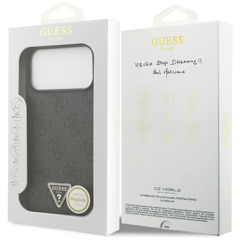 Coque MagSafe pour Apple iPhone 18 Pro Max / 17 Pro Max, Guess, 4G Triangle Strass, Noire