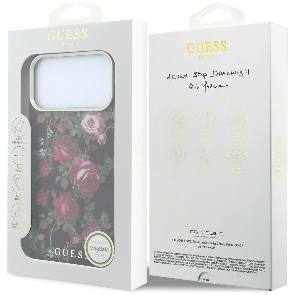 Coque MagSafe pour Apple iPhone 18 Pro Max / 17 Pro Max, Guess, Blossom Roses Print, bordeaux