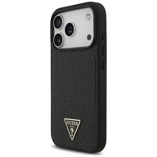 Coque MagSafe pour Apple iPhone 18 Pro Max / 17 Pro Max, Guess, Croco Triangle Logo, noire
