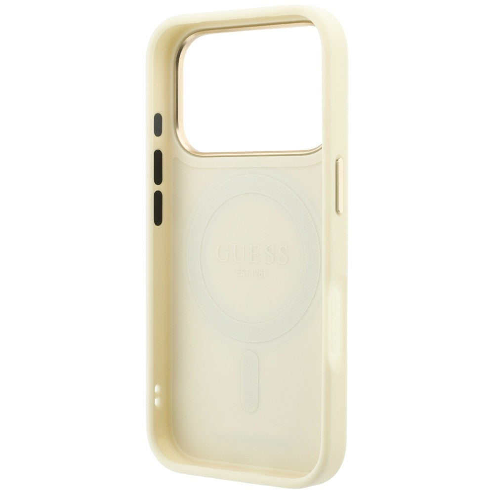 Coque MagSafe pour Apple iPhone 18 Pro Max / 17 Pro Max, Guess, Support Anneau Grainé 360 Classic, Beige