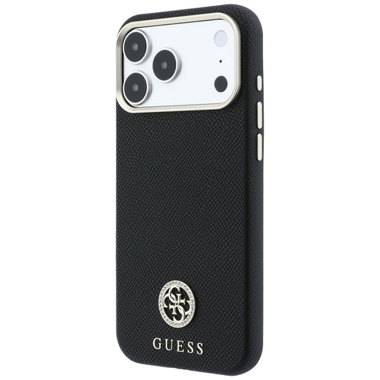 MagSafe Case for Apple iPhone 18 Pro Max / 17 Pro Max, Guess, Grained Round Strass Logo, Black