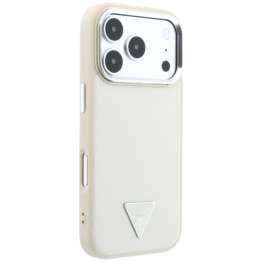 Coque MagSafe pour Apple iPhone 18 Pro Max / 17 Pro Max, Guess, Logo Triangle Grainé, Beige